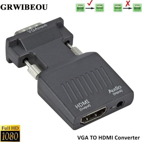 Grwibeou VGA Male to HDMI Female Converter with Audio Adapter Cables 720/1080P for HDTV Monitor Projector PC Laptop TV-Box PS3