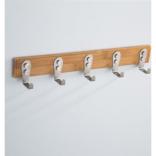 Robe Hook Bathroom Bamboo+Stainless Steel Towel Hook Bag Hat Hook Wall Mounted Clothes Coat Hook Wall Hanger Bathroom Hardware