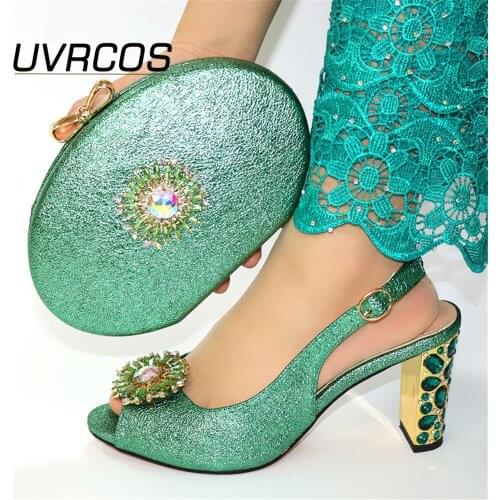 Summer Sandals Comfortabl Italian Shoes and Bag Set Decorated with Rhinestone Matching Italian Shoe and Bag Set Shoe and Bag Set