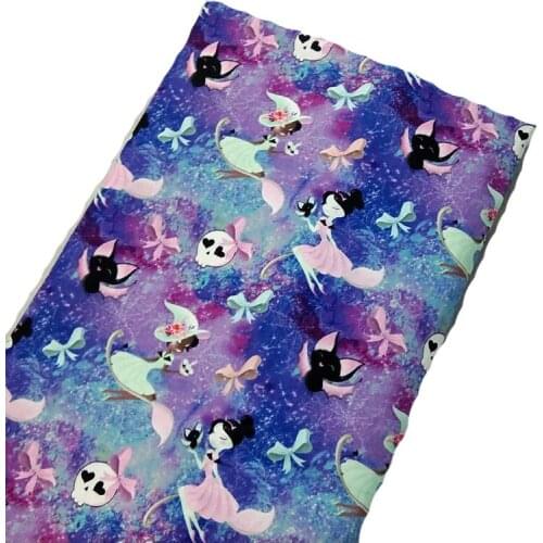 Pretty Bowknot Skull Girl Flying Bat Printed Cotton Fabric 50x105cm Skull Fabric Patchwork Cloth Dress Home Decoration