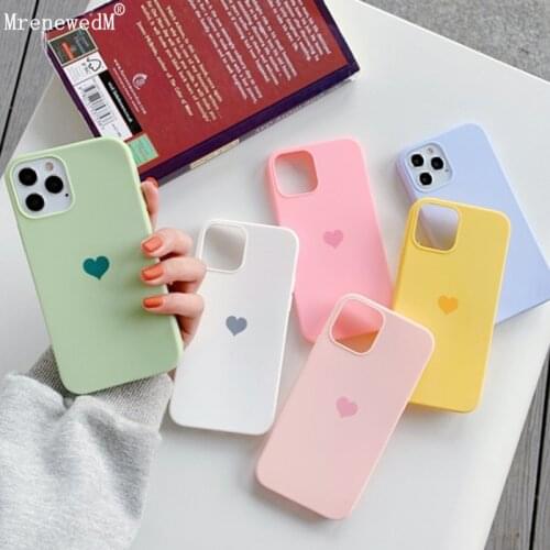 MrenewedM Cute Candy Color Simple Silicone Phone Case For iPhone 12 Mini 11 Pro Max X XR Xs Max Soft TPU Heart Cover On 7 8 Plus