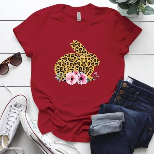 Easter Day Leopard Rabbit Printed Harajuku Shirts for Women Plus Size S-5xl Holiday T Shirt Street Style Vintage Coton Y2k Tops