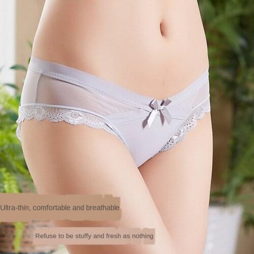 New Sheer Low Waist Sexy Panties Women 's Ultra-Thin Mesh plus Size Bow Lace Briefs