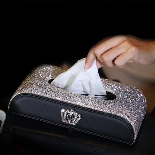 High Tissue Boxes Car Seat Storage Middle Box Imitation Diamond For Girl Woman Center Console Tissue Bag Organizer 3 Styles