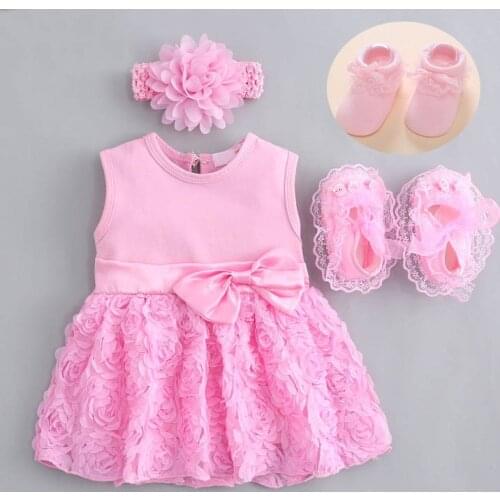 Baby Girl Infant newborn Dress Summer Kids wedding Party Birthday Outfits 0 3 6 9 months 1 year dress Shoes Set Christening Gown