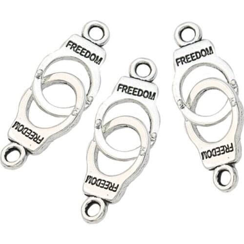 JAKONGO Antique Silver Plated Freedom Handcufs Charms Pendants for Jewelry Making Bracelet Findings Accessories DIY 30x11mm