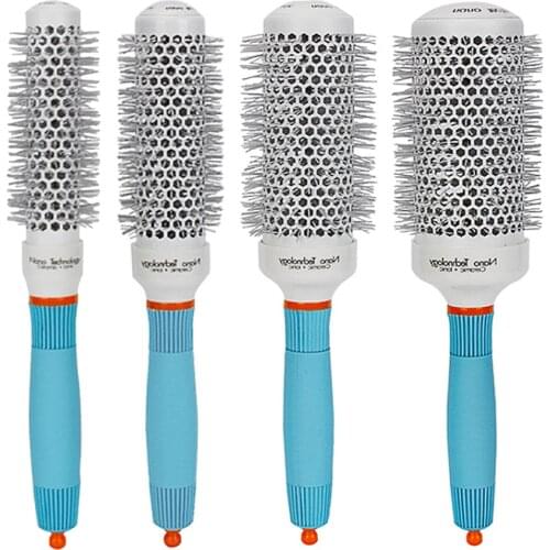 Professional Ceramic Ion Hairbrush Comb Portable Hair Brush Hair Styling Tool Salon Blue Hairdressing Comb Round Curly Hairbrush