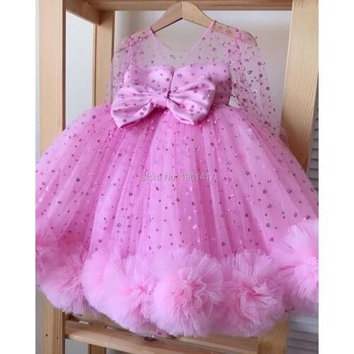 Pink Girls Dress Childrens Long-sleeved Princess Dress Girls Birthday Party Dress Christmas dress AG0388