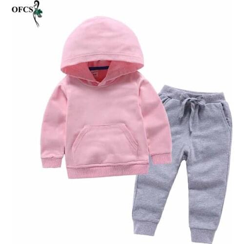 Girls Sports Clothes Set Match Color Childrens Suit Hoodies Knitting Fleece Coat+Pants 2 Pcs/SET Teen Boy Clothes Suit 2-12Year