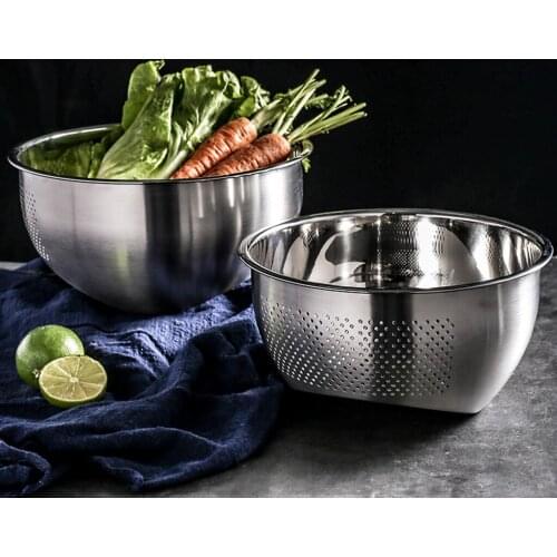 Heavy Duty Stainless Steel Rice Washing Bowl Colander and Kitchen Strainer Dishwasher Safe Steaming, Draining & Rinsing