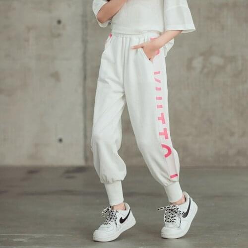 Spring Clothes for Kids 2021 Fashion Loose Trousers for Teenage School Girls Letter Print Sportwear Pants White Sweatpants