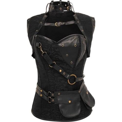 WYS.JL High-End Retro Corset With Shawl and Steel-Bone Steampunk Corset S-6XL with Waist Bag