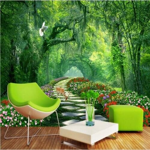 Wellyu Custom large fresco woods park green shade road 3d landscape background wall wallpaper papel de parede para quarto
