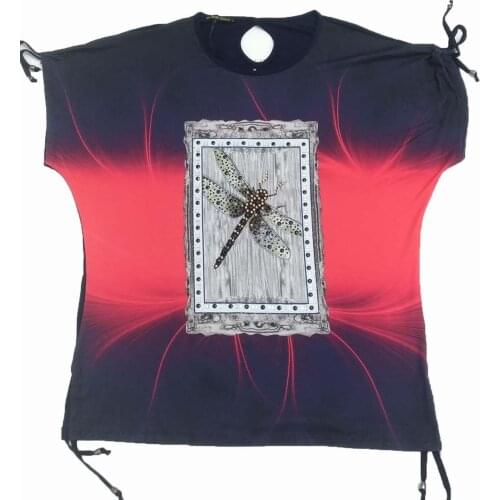 Womens Cubic Zirconia Butterfly Patterned Laced Back Window Short-Sleeve Large Size Tunic 12251-Ö-L