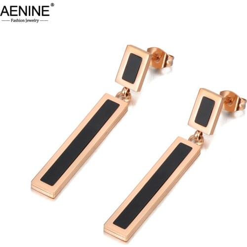 AENINE Hyperbole 316L Stainless Steel Geometric Rectangle Earrings Bohemia Black Acrylic Earrings Jewelry For Women AE20083