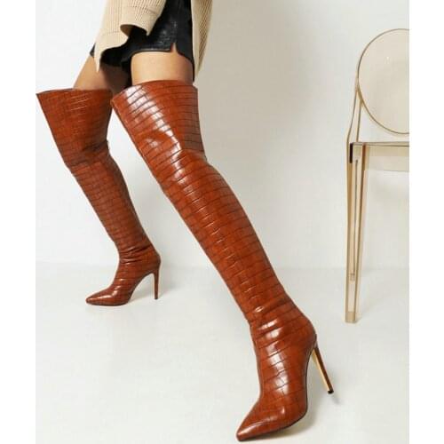 Ladies Stone Pattern Thigh Boots Fashion Zipper Long Boots Female Autumn Winter Knight Boots Sexy Stiletto High Heel Women Shoes