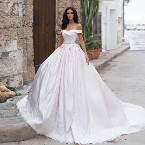 Vestido De Novia Satin Ball Gown Wedding Dress Simple Robes De Mariage Off the Shoulder Sukienka Na Wesele Hochzeitskleid
