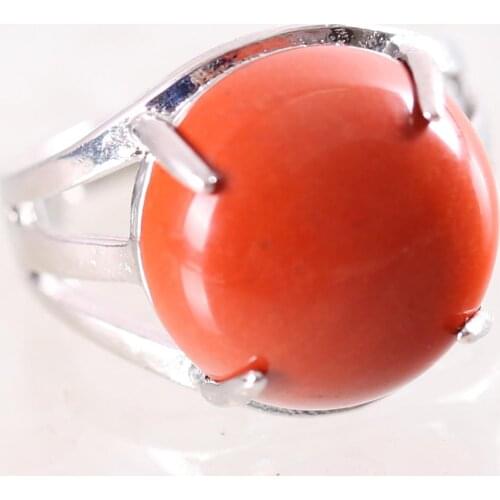 1Pcs Women Ring Natural Stone Red Jaspers Round Cabochon CAB Beads Adjustable Finger Ring Jewelry Gift K210