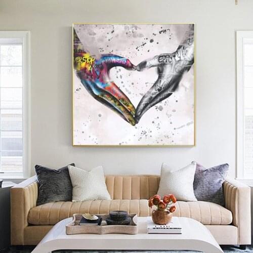 Gesture Heart Graffiti Art Prints Painting on Canvas Poster Street Wall Art Decorative Wall Picture Living Room Home Decor