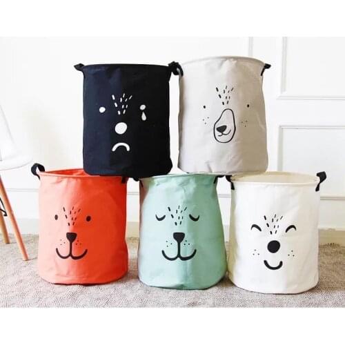 1PC Nordic Animal Bear Kids Canvas Storage Bag Cute Bear Face Children Bear Organizer Bag Canvas Storage Bag For Boy Room Decor