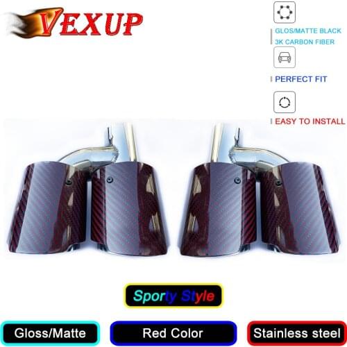 Top Quality 1PCS h Shape Exhaust Tip Dual Muffler Tips for Straight Edge Gloss Red Carbon Muffler Tips for BMW M Series Sporty