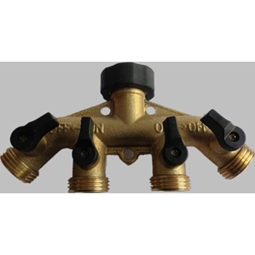 4 Way Brass Splitter,Garden Hose Splitter Connector US EU Standard Screw Copper Ball Valve Water Separator Waterwash Faucet