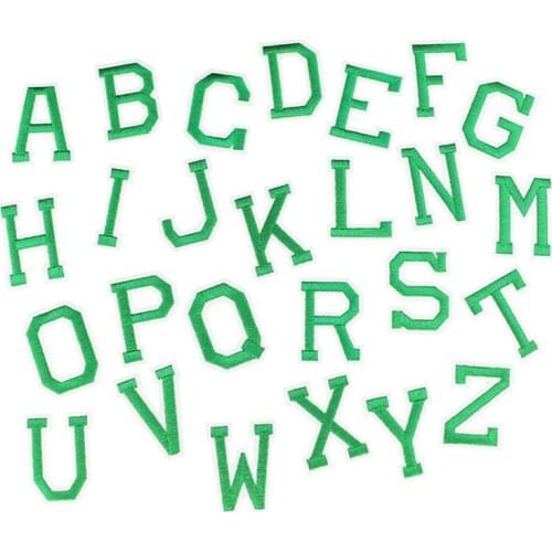 5pc Green Letter Embroidery Iron on Name Patch Clothes Bag Shoes Diy Stickers 26 Alphabet Sew on Kids Dress Decoration Appliques