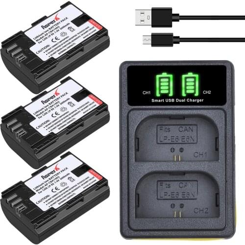 3Pcs LP-E6 LP-E6N LP E6 Batteries + LED USB Dual Charger For Canon EOS 6D 7D 5D Mark II III IV 5D 60D 60Da 70D 80D 5DS 5DSR