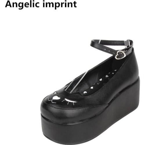 Angelic imprint woman mori girl lolita cosplay shoes lady high heels pumps women princess dress party shoes cat face 6cm 8435 47