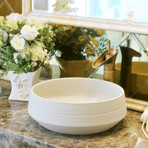White Round Ceramic Bathroom Sink countertop wash basin