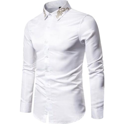 White Embroidery Shirt Men 2022 Brand New Mens Button Down Dress Shirts Wedding Business Casual Shirt Male Camisa Masculina XXL