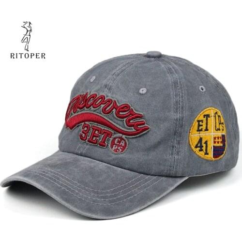 RITOPER Embroidery Baseball Caps 3D Word Discovery Pattern Baseball Hats Cotton Unisex Vintage Denim Caps for Women Snapback Men
