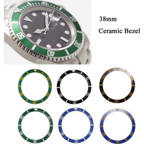 38mm Watch Face Ceramic Bezel Insert for 40mm Submariner Automatic Mens SUB Bezel Watches Replace Accessories Black/Blue/Green