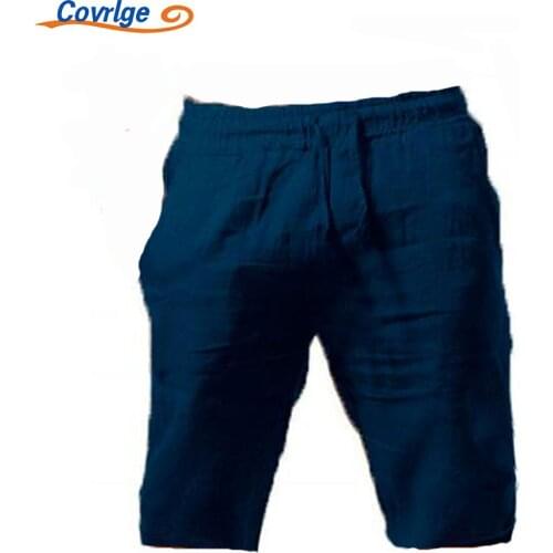 Covrlge Mens Shorts New Casual Comfortable Multi-color Loose Sports Breathable All-match Drawstring Linen Clothing MKD097