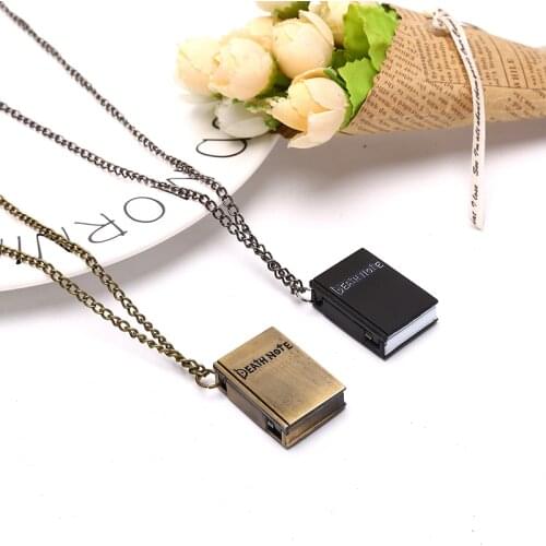 Hot Japanese Death Note Shape Black Suqare Quartz Pocket Watch For Men Small Little Necklace Children Deathnote Watch Wholesale
