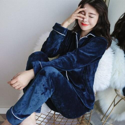 H5693 Women Pajamas Autumn Winter Korean Thickened Flannel Long Sleeve Sleepwear Female Coral Velvet Leisure Home Clothing Suit
