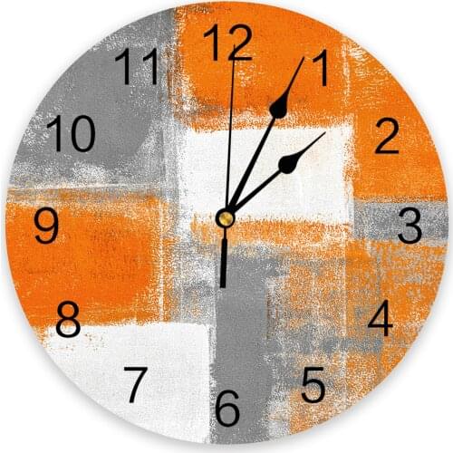 Oil Painting Abstract Geometric Orange Living Room Clock Wall Round Clocks Decor Home Bedroom Kitchen Decoration Wall Clocks