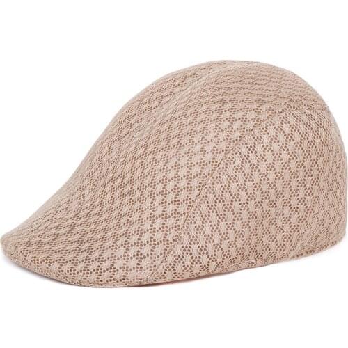 Helisopus Korean Mens Mesh Flat Cap Berets Pure Color Hollowed Mesh Cap Visors Breathable Summer Sun Hats