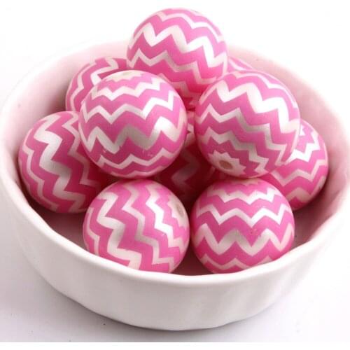 Kwoi vita Newest 20mm rose color 100pcs Zig Zag wave Chevron Print Acrylic Imitation pearl Beads for Chunky Necklace Jewelry