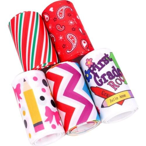 Grosgrain Stain Ribbon Back To School Elements Printed Ribbons Handmade Hair Bow DIY Crafts Supplies Gift Wrapping 75 MM 2 Yards