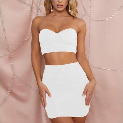 Summer Sexy Outfit Sleeveless Crop Top White V Neck And Mini Skirt Bodycon Party Women Set Club Two Piece Sets Black