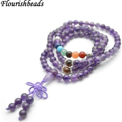 Multi Rows Natural Amethyst 6mm Round Beads Mix Stone Chakra Bracelet Fashion Party Jewelry