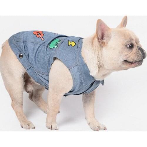 Fashion New Cartoon Denim Dog Vest French Bulldog Pet Dog Clothes Cute Dog Jean Jacket Dog Costumes