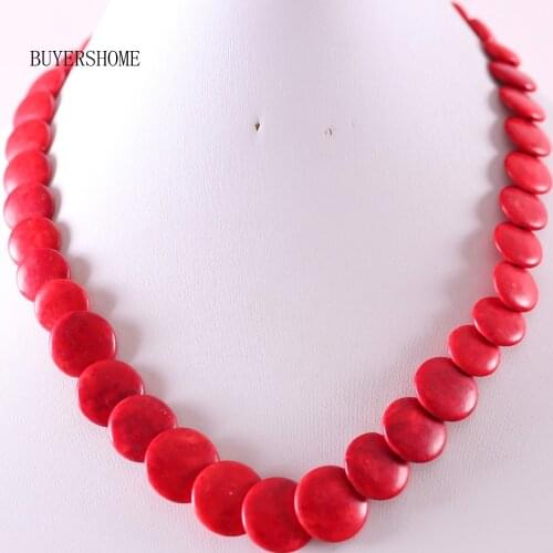 Fashion Jewelry 12X12X4-25X25X5MM Natural Stone Beads Red Howlite Necklace 18" 1Pcs E340