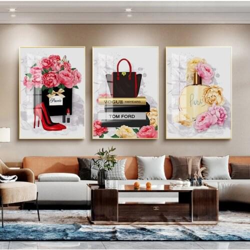 Canvas Fashion Wall Art Perfume Lipstick High Heels Poster and Prints Modern Woman Girls Living Room Bedroom Decorative Painting