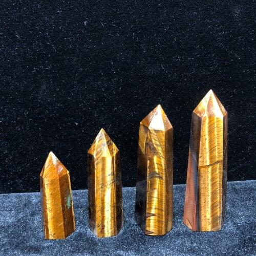 Natural Yellow Tiger Eye Hand-Polished Hexagon Point Crystal Chakra Healing Reiki Home Stone Handicraft Decoration Point