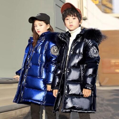 New Winter Shiny Jacket For Girls Hooded Warm Children Boys Girls Winter Coat 3-14 Years Kids Teenage Cotton Parkas Outerwear