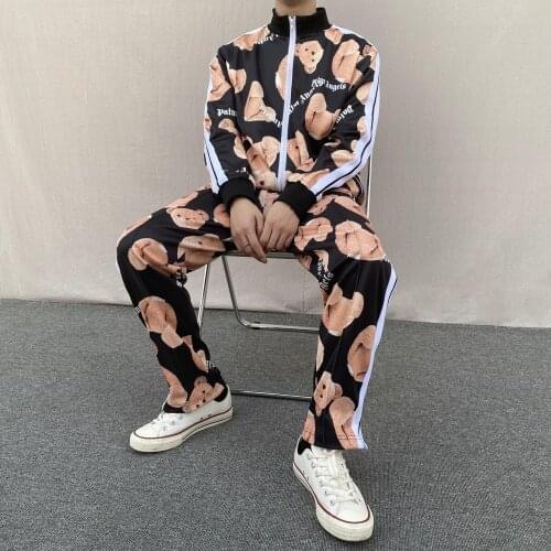 Palm Angels new PA full print guillotine bear teddy bear striped zipper casual