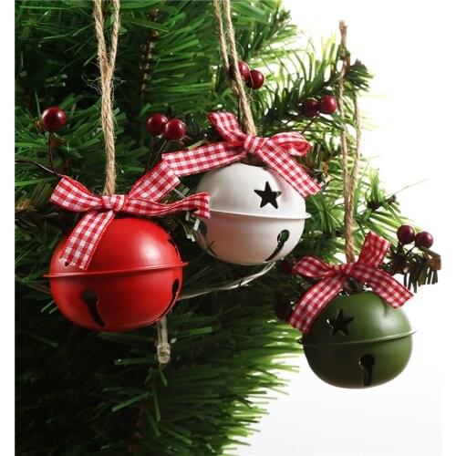 Christmas Bell Ornaments Cute Sleigh Bell Pendants with Plaid Bow Xmas Tree Decorations