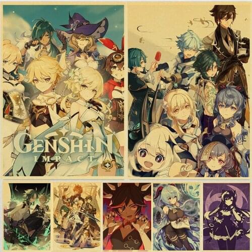 Genshin Impact Anime Posters Kraft Paper Prints Home Room Decor Study Bedroom Bar Cafe Wall Paintings Cartoon Wall Stickers